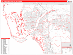 Fort Myers-Cape Coral Metro Area Wall Map Red Line Style 2024
